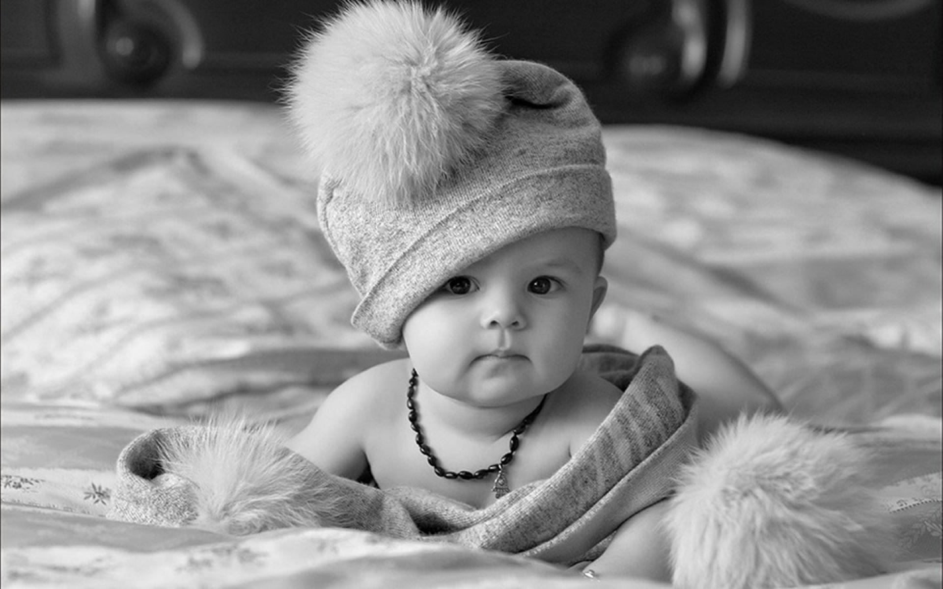 Download Hat Cute Black & White Photography Baby HD Wallpaper