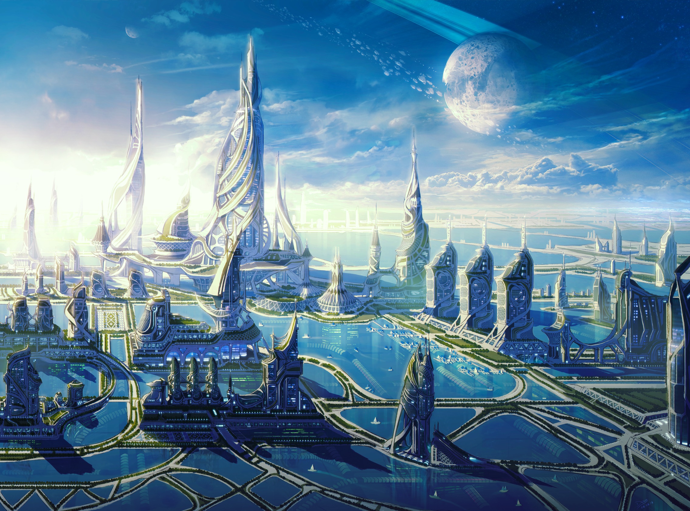 Futuristic SciFi Cityscape HD Wallpaper by Doug Batista