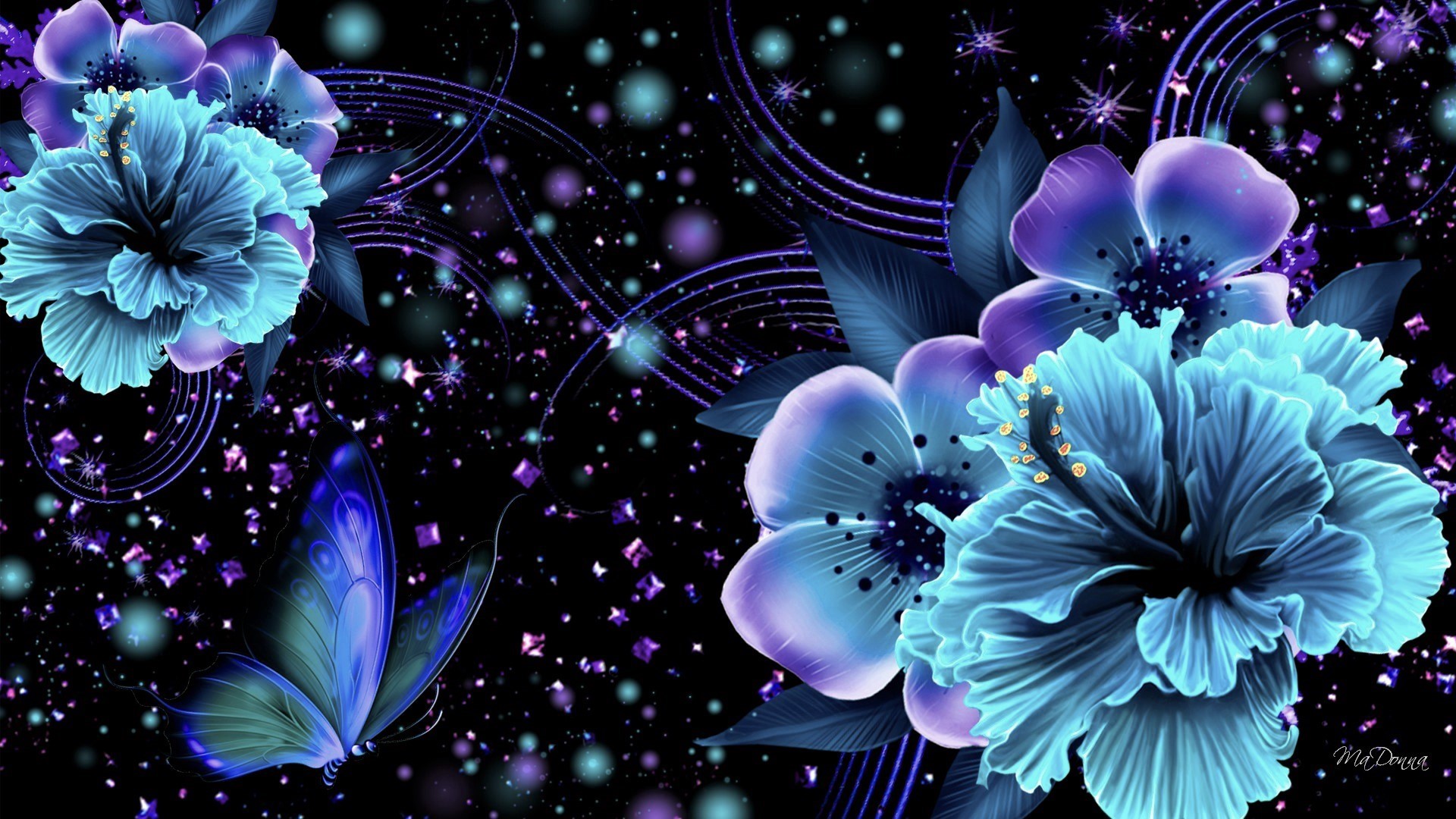 Purple And Blue Flowers Background