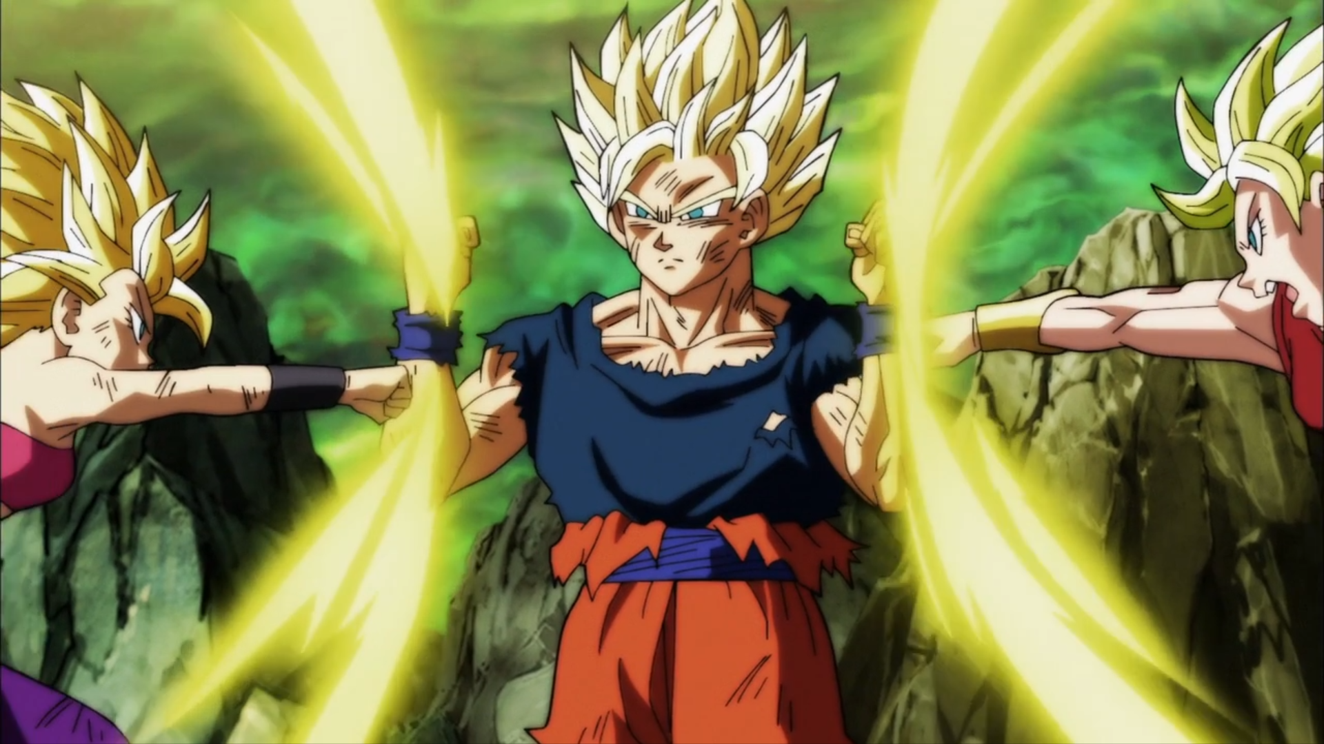 Son Gokû vs Caulifla and Kale HD Wallpaper Background