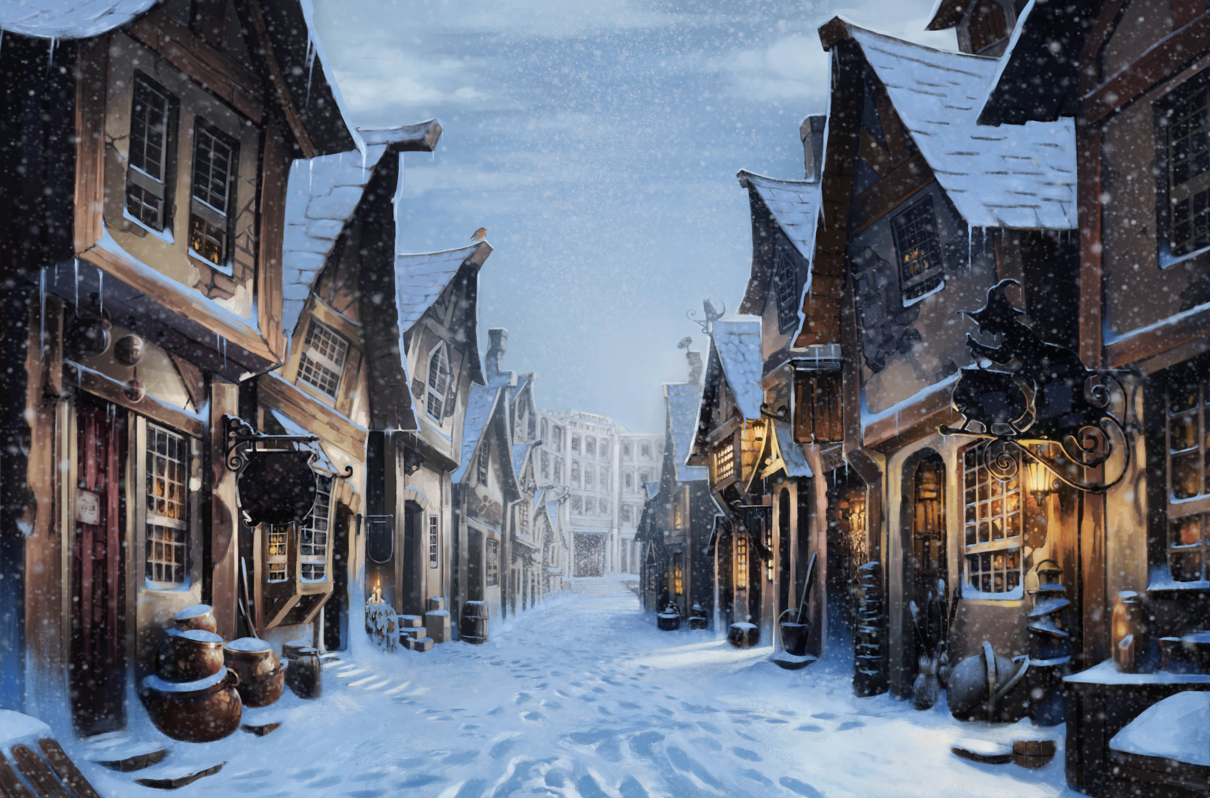 Winter in Harry Potter's Diagon Alley 4k Ultra HD Wallpaper Hintergrund 4120x2717