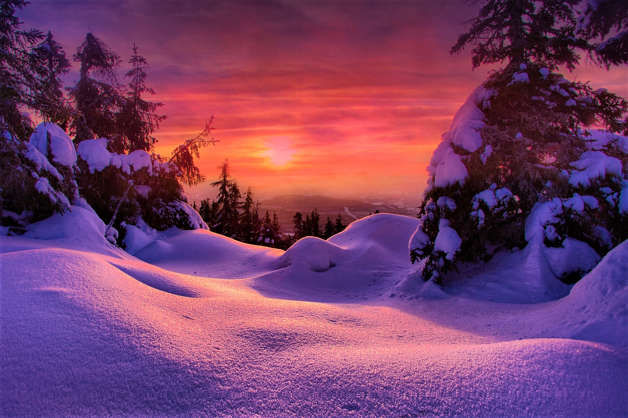 Download Sky Snow Winter Nature Sunset HD Wallpaper