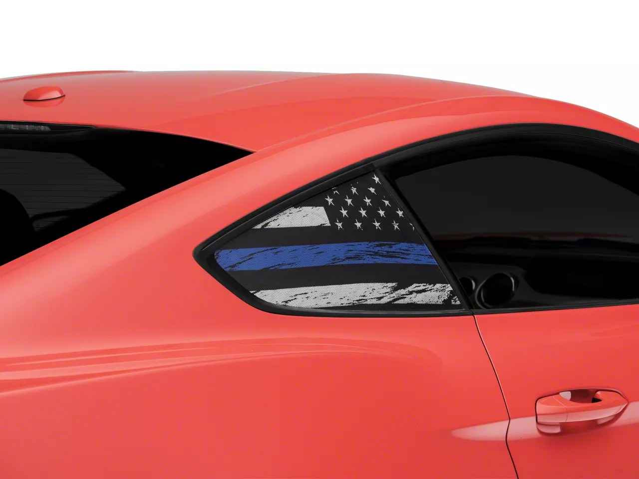 SEC10 Mustang Distressed Flag Quarter Window Decals; Blue Line 404820