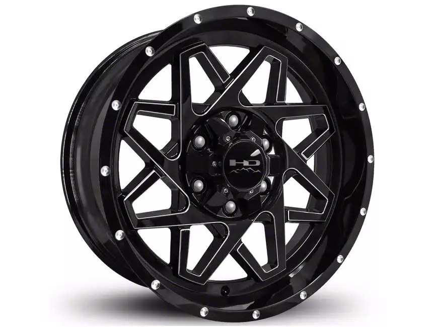 HD OffRoad Wheels Yukon Gridlock Gloss Black Milled Wheel; 20x9; 10mm