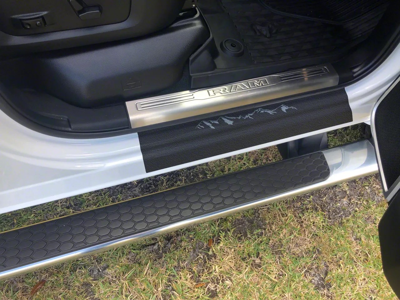 RAM 2500 Front Door Sill Protection with Mountain Logo; Black (1923