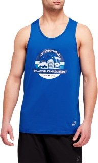 Men's LA Marathon Run Singlet Tuna Blue Sleeveless Shirts ASICS