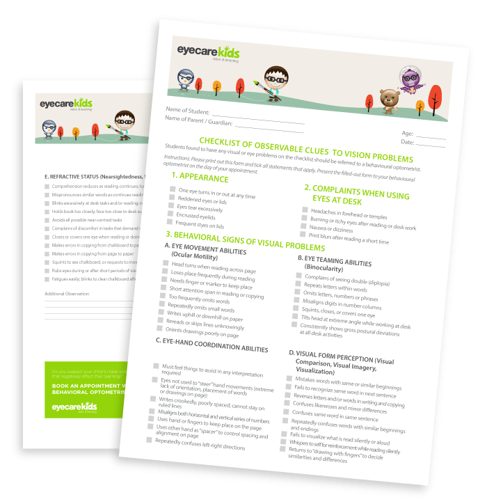 Free Download! Checklist of Vision Problems Eyecare Kids