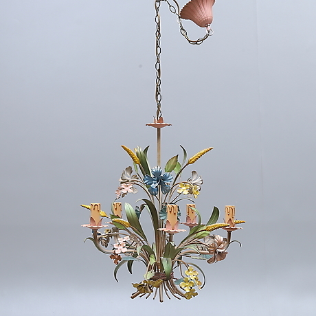 taklampa blommor Ceiling Lamp, Painted Metal, Decoration Of Flowers And Leaves, Second Half Of The 20Th Century. Lighting & Lamps - Ceiling Lights - Auctionet