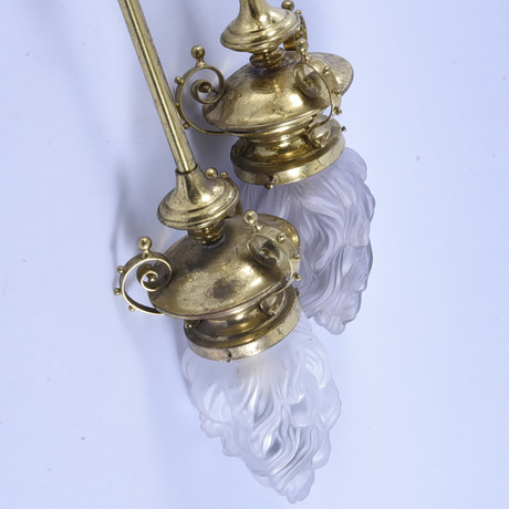 halllampor Halllampor, 2-Stycken, Mässing/Frostat Glas, Tidigt 1900-Tal. Belysning & Lampor - Taklampor - Auctionet