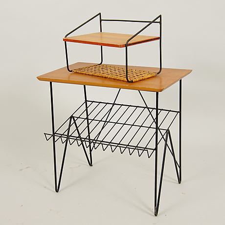 string tidningshylla Telefonhylla Samt Tidningshylla, Teak/String, 1900-Talets Mitt. Møbler - Skabe Og Hylder - Auctionet