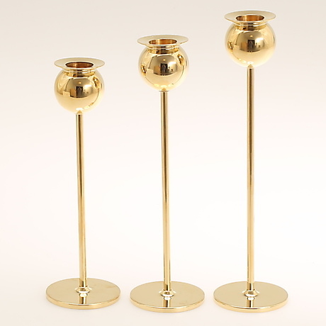 skultuna tulpan Candles, 3 Pcs, "Tulip", Brass, Pierre Forsell, Skultuna. Lighting & Lamps - Candlesticks - Auctionet