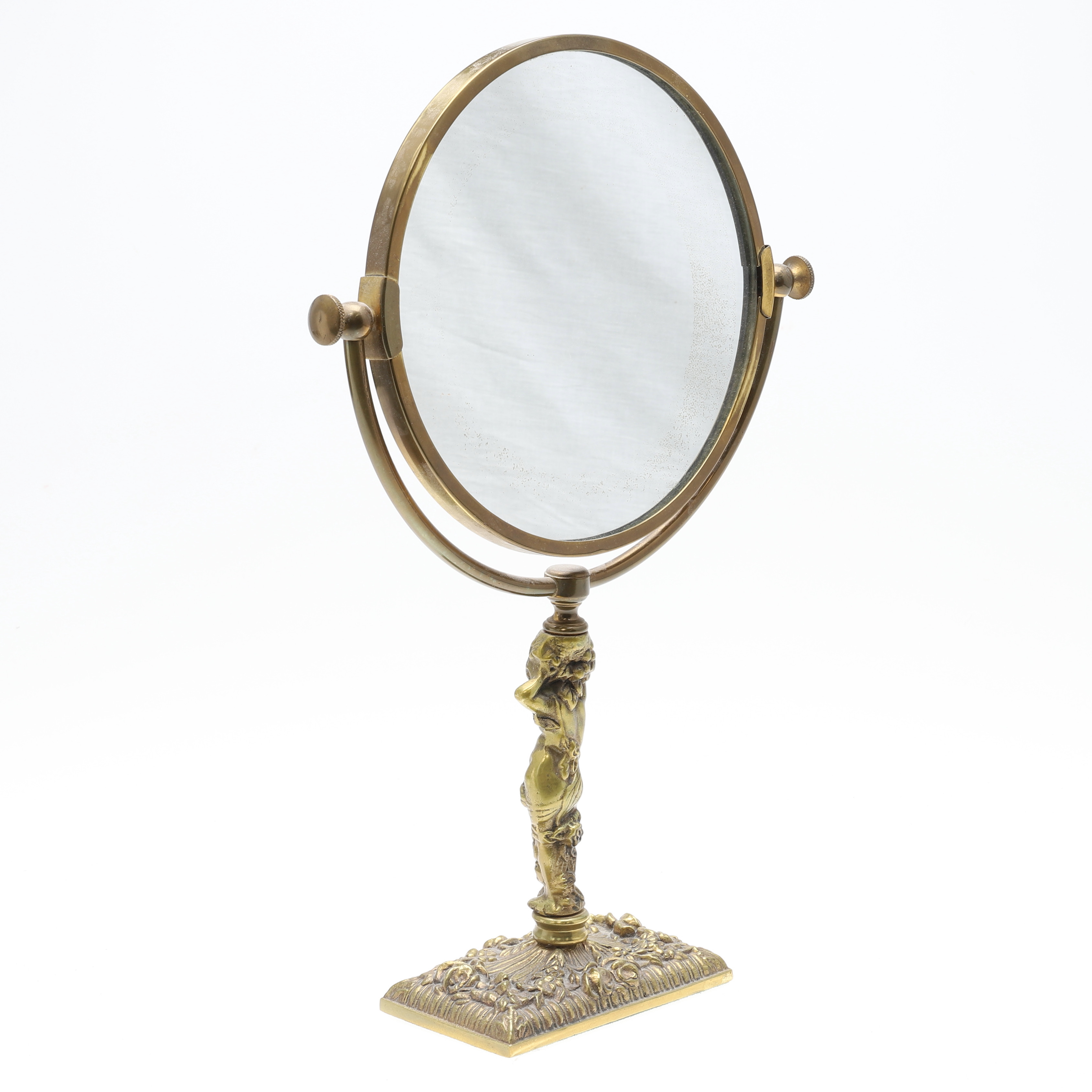 Sminkspegel Mässing Bilder för 2353906. EN VINTAGE GJUTEN MÄSSING DUBBELSIDIG SMINKSPEGEL