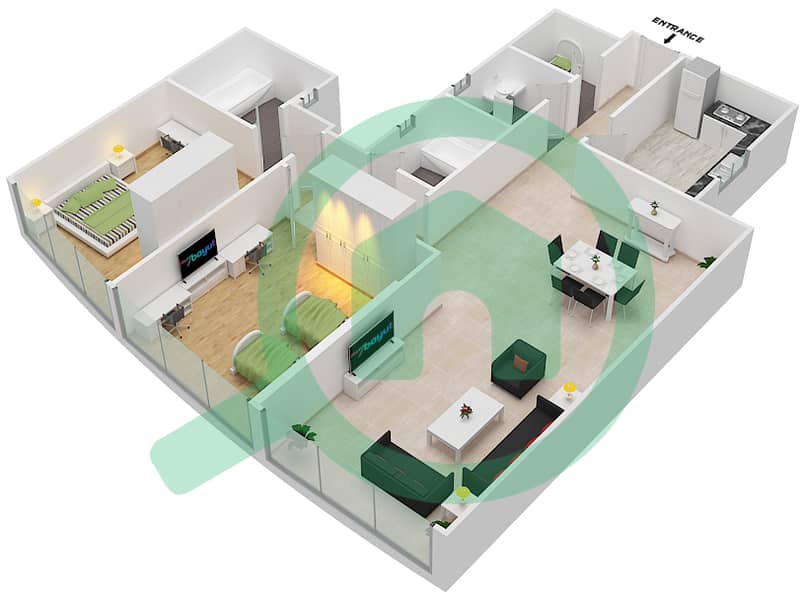 Floor plans for Unit 2B 2bedroom Apartments in Sahara Tower 3 Bayut