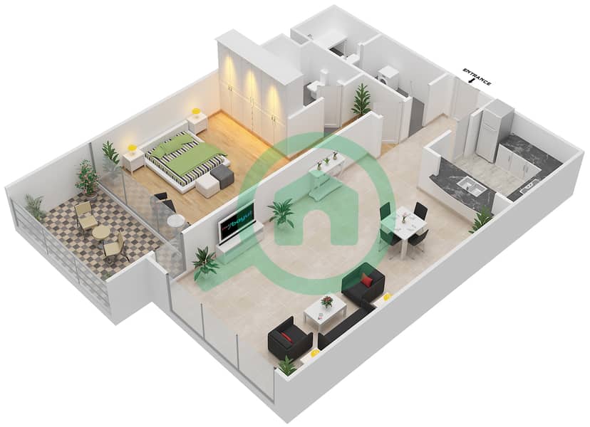Floor plans for Type 1 1bedroom Apartments in Olympic Park 2 Bayut Dubai