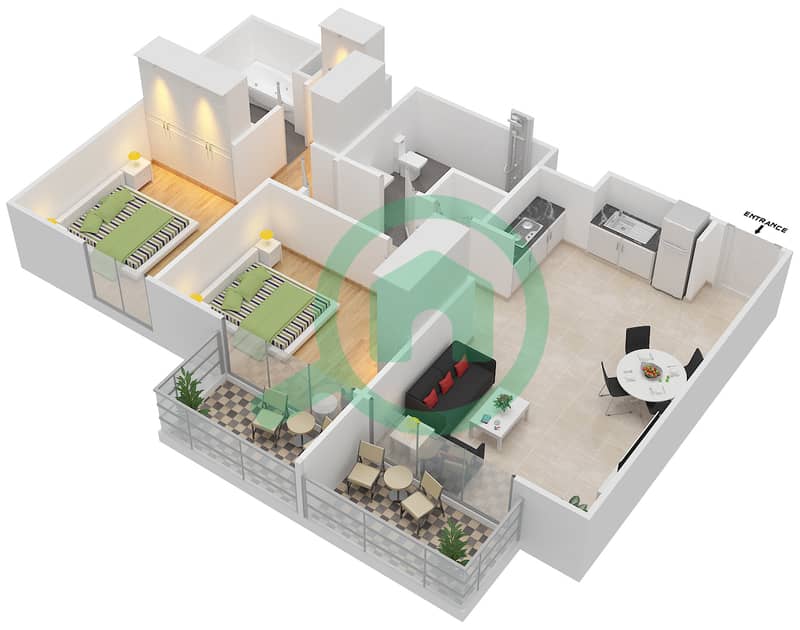 Floor plans for Unit 1 2bedroom Apartments in Island Park 1 Bayut Dubai