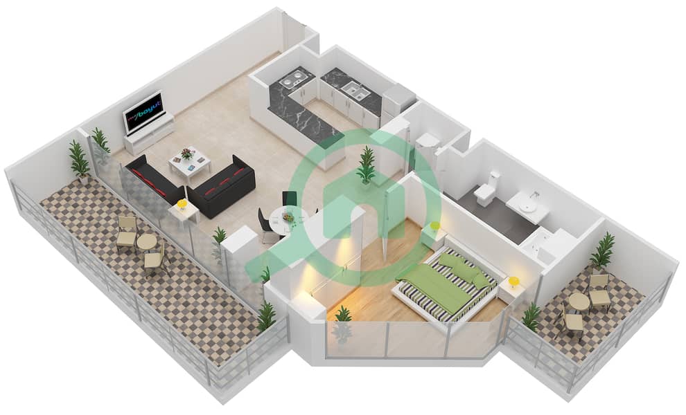 Floor plans for Type C 1bedroom Apartments in Al Hadeel Bayut Abu Dhabi