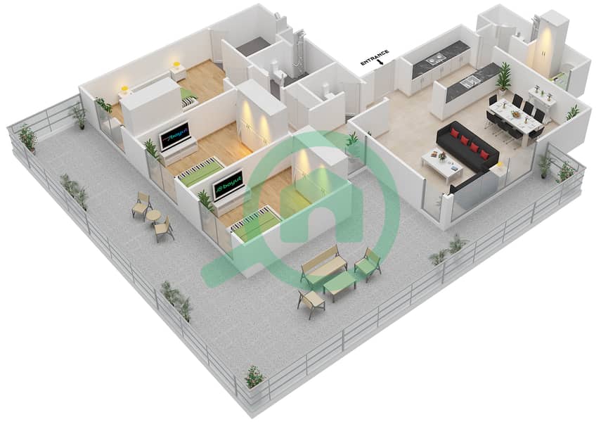 Floor plans for Type 3DG 3bedroom Apartments in Al Reef Downtown Bayut Abu Dhabi