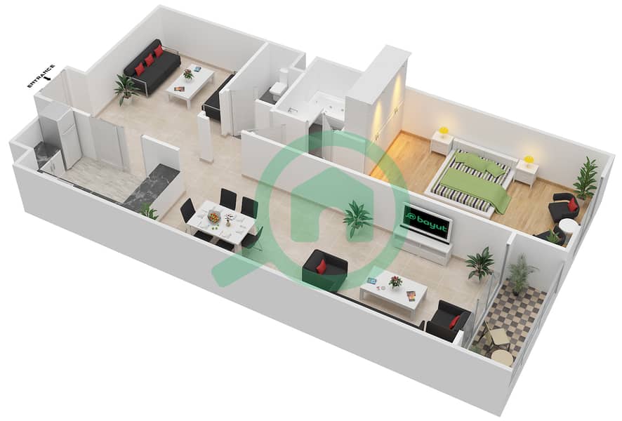 Floor plans for Unit C06 FLOOR 14 1bedroom Apartments in Mirdif