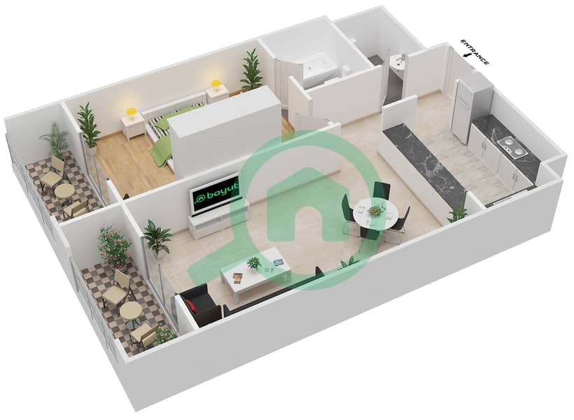 Floor plans for Unit A06 FLOOR 14 1bedroom Apartments in Mirdif