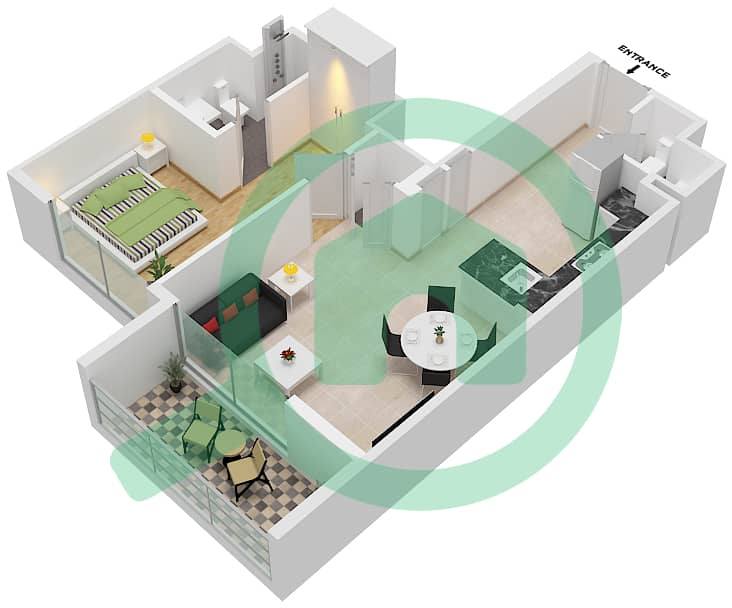 Floor plans for Type A FLOOR 212 1bedroom Apartments in Wilton Park