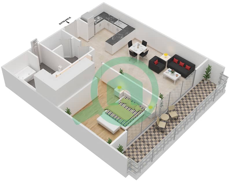 Floor plans for Type 1C 1bedroom Apartments in Al Rayyana Bayut Abu