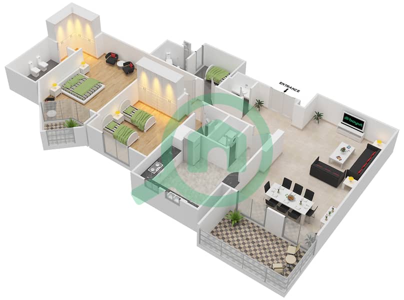 Floor plans for Type I 2bedroom Apartments in Al Badia Buildings