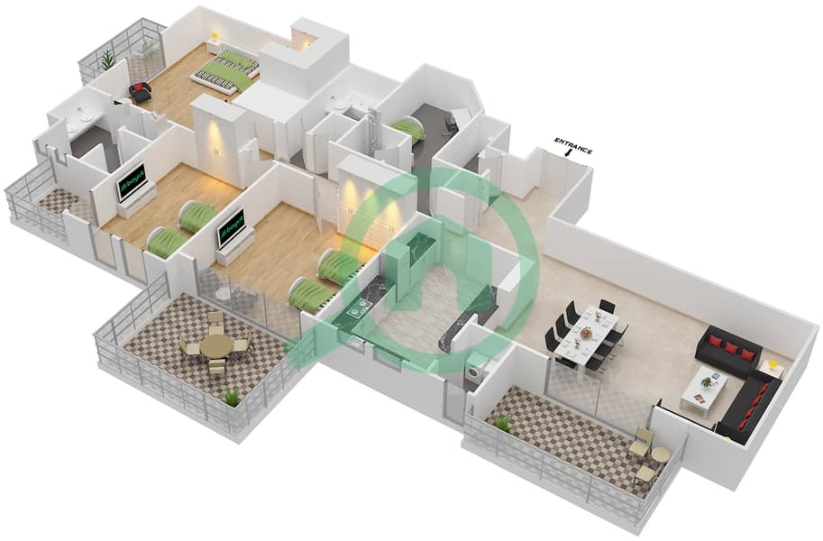 Floor plans for Type M 3bedroom Apartments in Al Badia Buildings