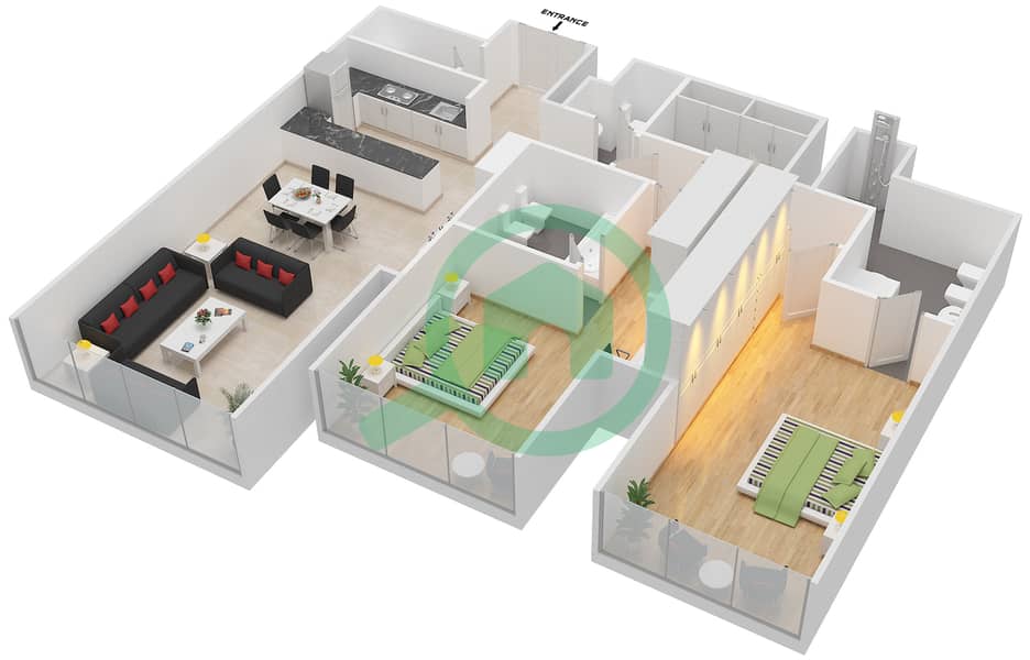Floor plans for Unit 5404 2bedroom Apartments in Index Tower Bayut Dubai