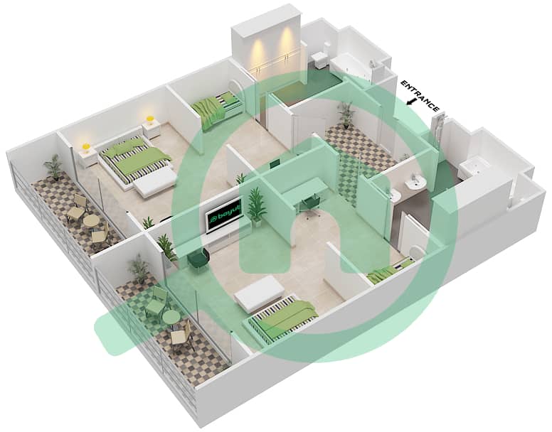 Floor plans for Type A 2bedroom Apartments in Mont Royal Hotel Bayut