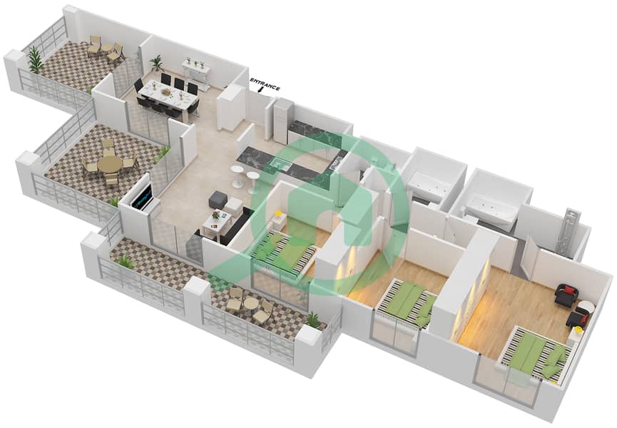 Floor plans for Suite 19A FLOOR 6 3bedroom Apartments in Arno Tower A