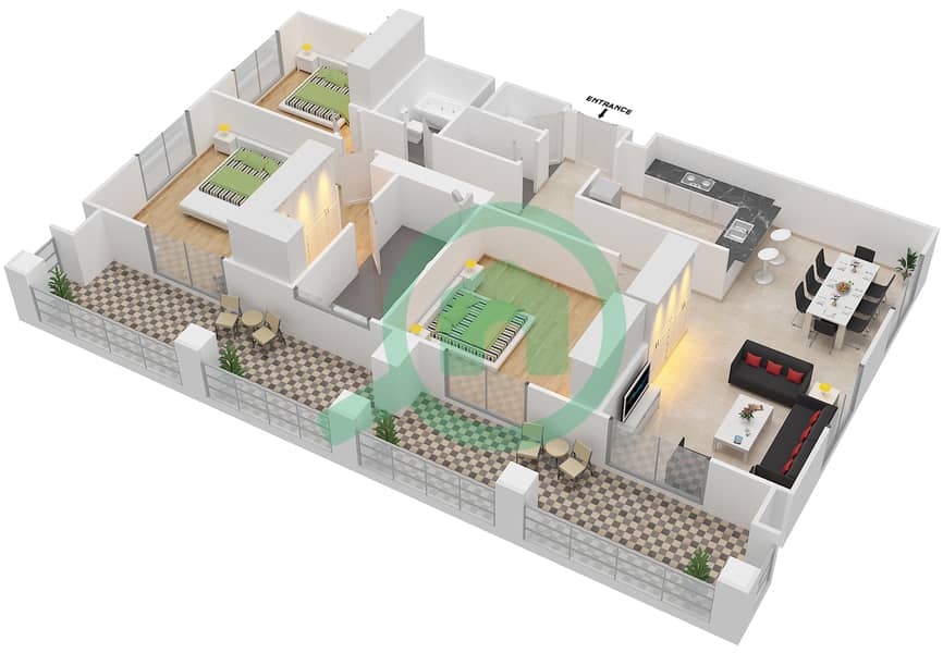 Floor plans for Suite 20A,28A 3bedroom Apartments in Arno Tower A