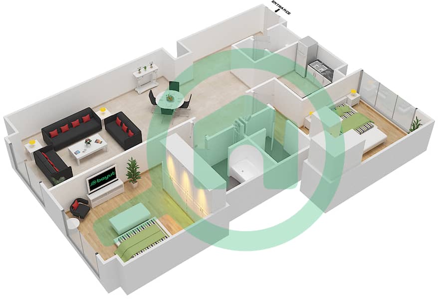Floor plans for Type 2AA 2bedroom Apartments in Limestone House Bayut Dubai
