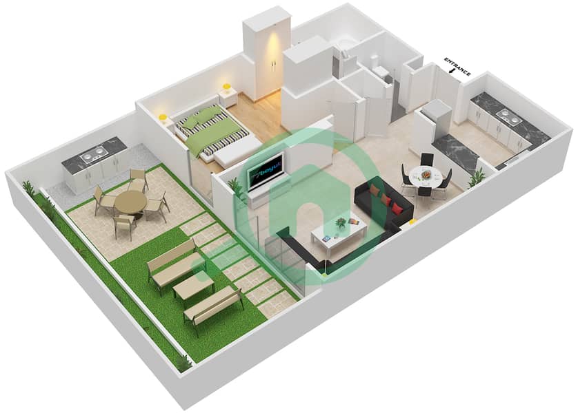 Floor plans for Type G1 1bedroom Apartments in Al Zahia Bayut Sharjah
