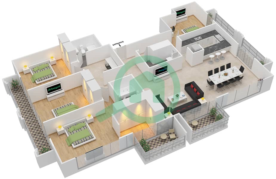 Floor plans for Unit 4 4bedroom Apartments in Al Ghaf 4 Bayut Dubai