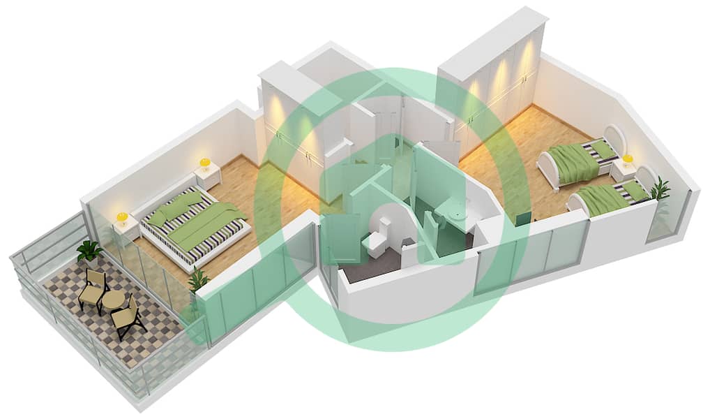 Floor plans for Type D 3bedroom Apartments in Al Maryah Vista 2