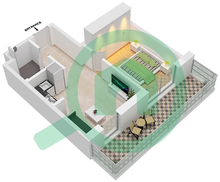 Floor plans for Type 1B13 1bedroom Apartments in Al Raha Lofts