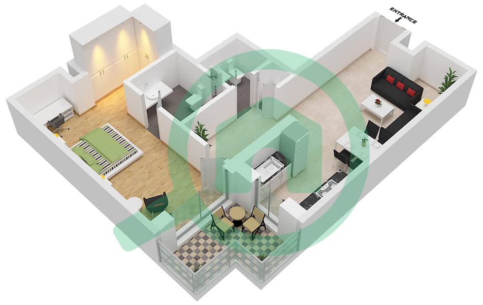 Floor plans for Type 1B19 1bedroom Apartments in Al Raha Lofts