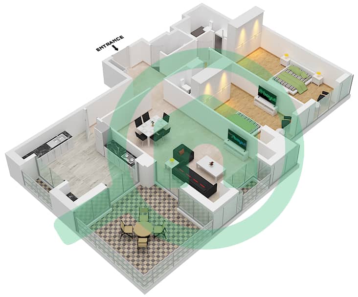 Floor plans for Unit 8006 2bedroom Apartments in Princess Tower