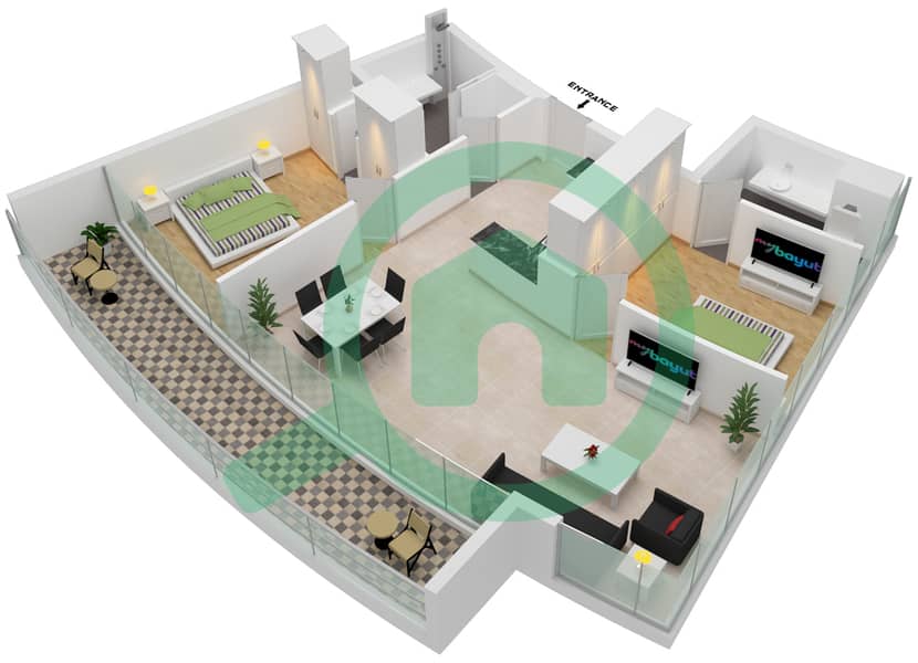 Floor plans for Type 6 FLOOR 19 2bedroom Apartments in Al Safa 2