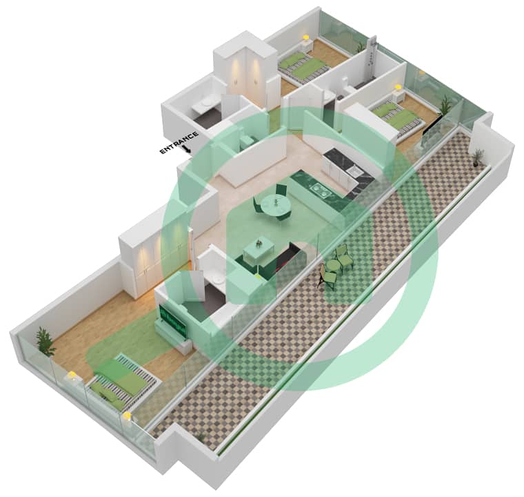 Floor plans for Type 10 FLOOR 70 3bedroom Apartments in Al Safa 2