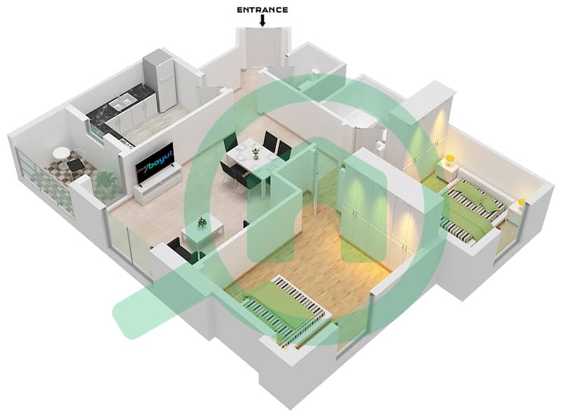 Floor plans for Type/unit 1/102 2bedroom Apartments in Al Khail Gate