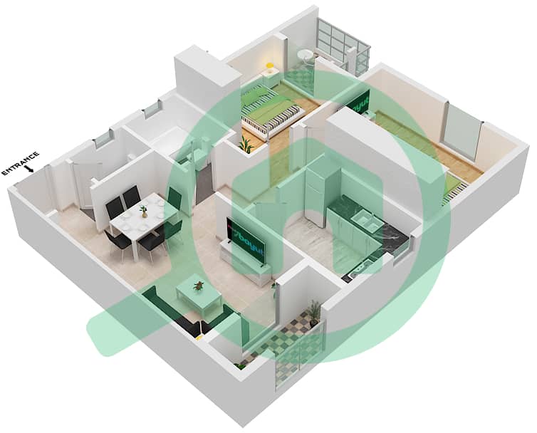Floor plans for Type/unit 2/110 2bedroom Apartments in Al Khail Gate