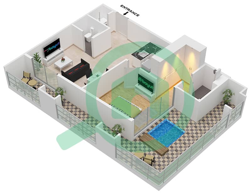 Floor plans for Type A 1bedroom Apartments in Cavendish Square Bayut