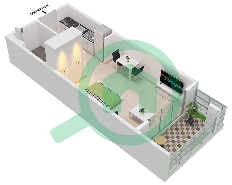 Floor plans for Type A Studio Apartments in Cavendish Square Bayut Dubai