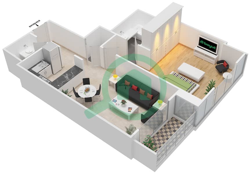 Floor plans for Unit A12 1bedroom Apartments in The ARC Bayut Abu Dhabi