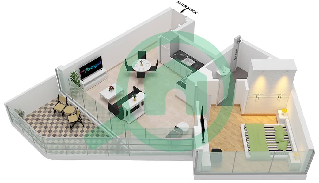 Floor plans for Type/unit C/UNIT 7 FLOOR 724,2654 1bedroom