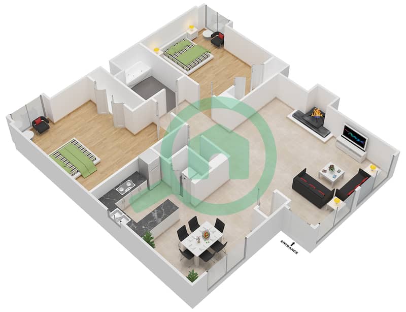 Floor plans for Type A 2bedroom Apartments in Cluster B Bayut Dubai