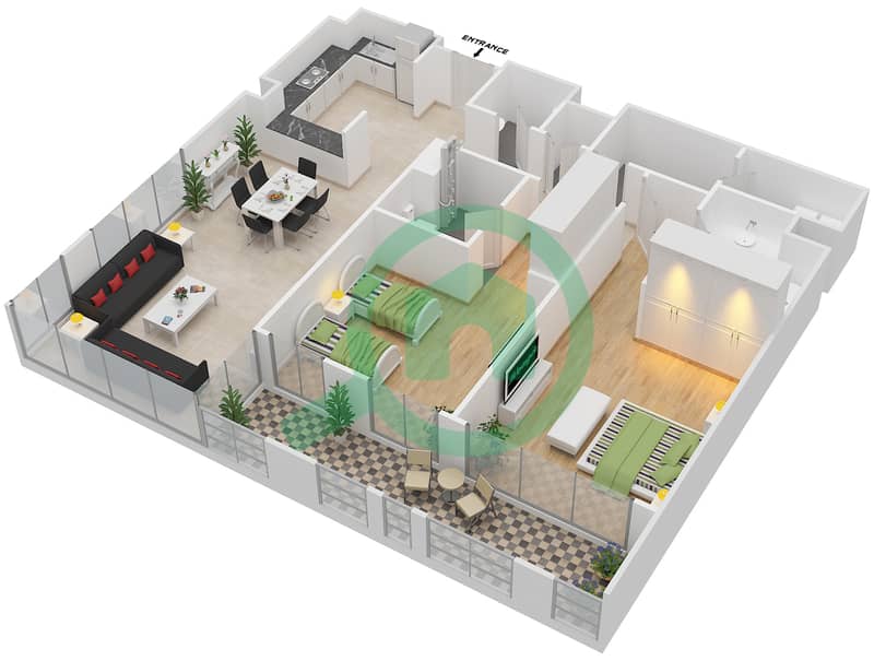 Floor plans for Type B 2bedroom Apartments in Dubai Wharf Bayut Dubai