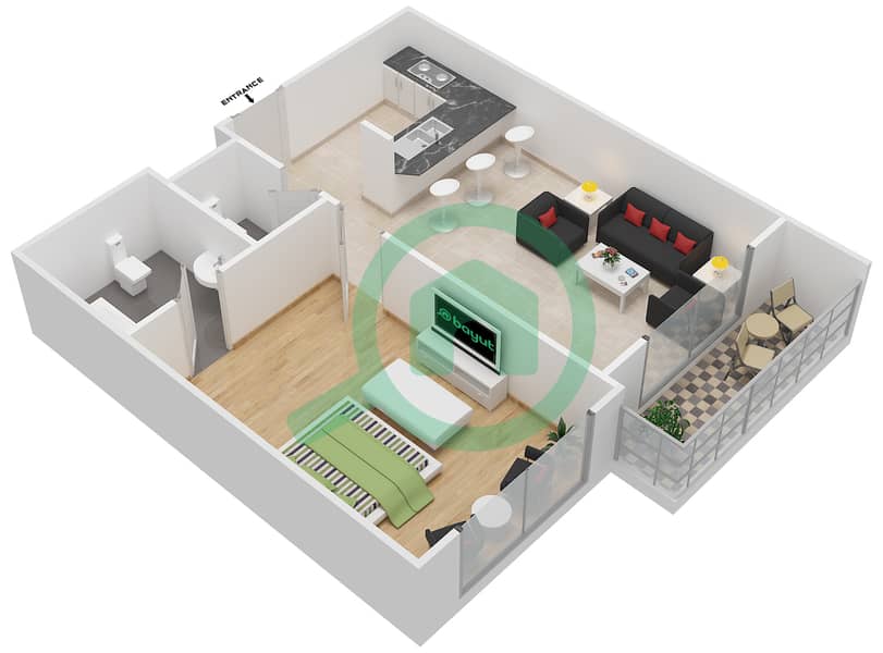 Floor plans for Type D 1bedroom Apartments in La Vista Residence