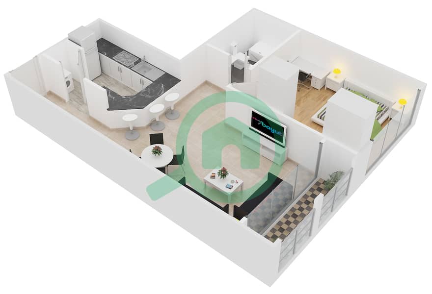 Floor plans for Type A 1bedroom Apartments in Lakeside Residence